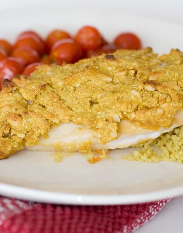 chicken breast with a crispy crust made from nuts