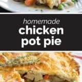 chicken pot pie with text in the center