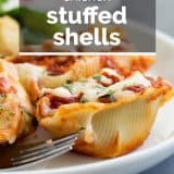 Chicken Stuffed Shells with Text Overlay