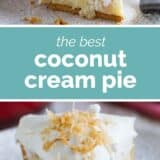 Coconut Cream Pie with text in the center