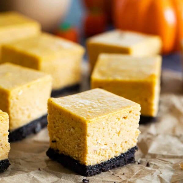 sliced pumpkin cheesecake bars