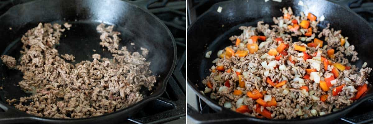 browning ground beef onions and bell pepper