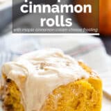 Pumpkin Cinnamon Rolls with text overlay