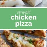 Teriyaki Chicken Pizza with text in the center