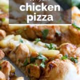 Teriyaki Chicken Pizza with text overlay