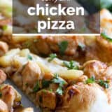 Teriyaki Chicken Pizza with text overlay