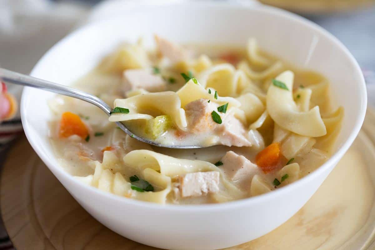 spoonful of Creamy Turkey Noodle Soup