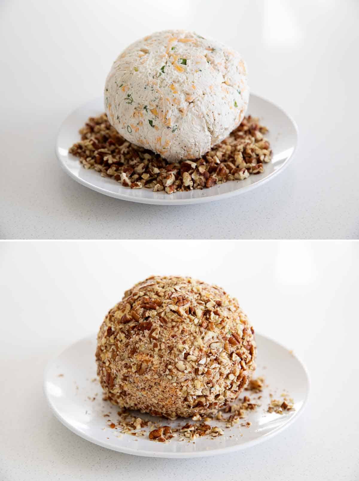 coating a cheese ball in pecans