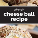 cheese ball recipe with text in the center