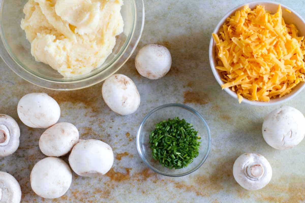 ingredients for cheesy mashed potato stuffed mushrooms