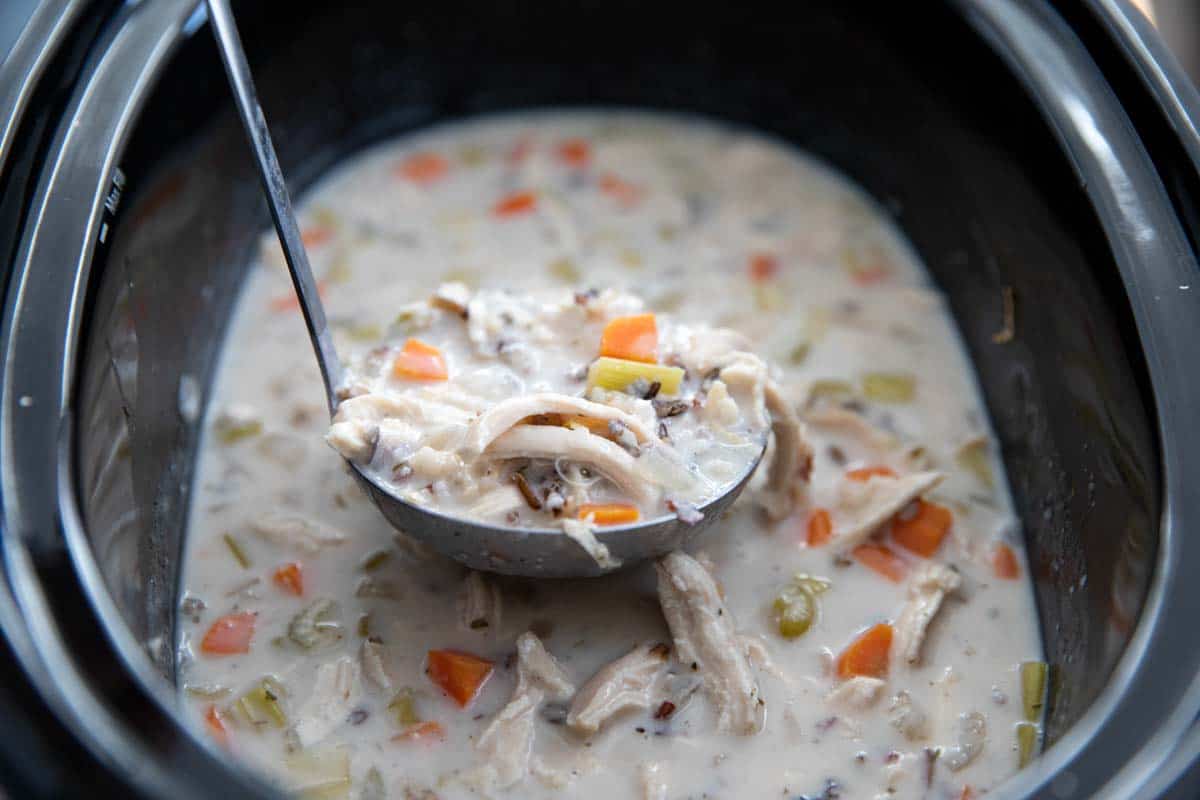 creamy chicken and wild rice soup in a crock pot