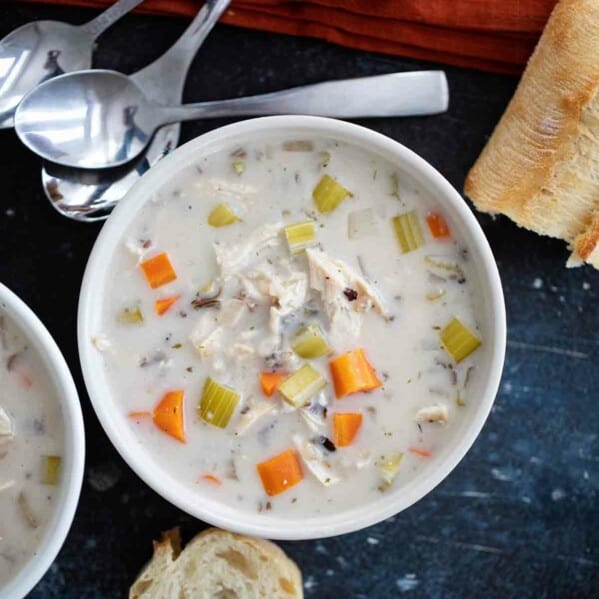 overhead view of Chicken Wild Rice Soup