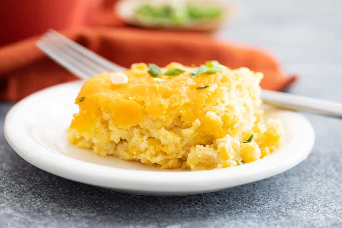 serving of corn casserole on a plate