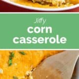corn casserole with text in the center