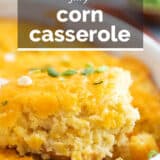 corn casserole with text overlay