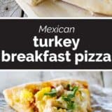 Mexican Turkey Breakfast Pizza with text in the middle