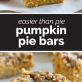 pumpkin pie bars with text in the center