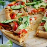 slice of Turkey Fajita Pizza on a pizza peel