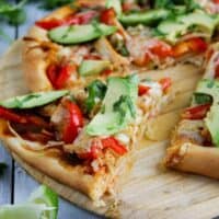 slice of Turkey Fajita Pizza on a pizza peel