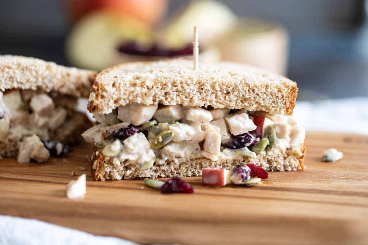 Turkey Salad Sandwich cut in half