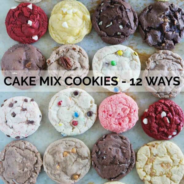 12 different kinds of cake mix cookies with text overlay
