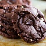 Cake mix cookies made with chocolate cake mix and andes mints