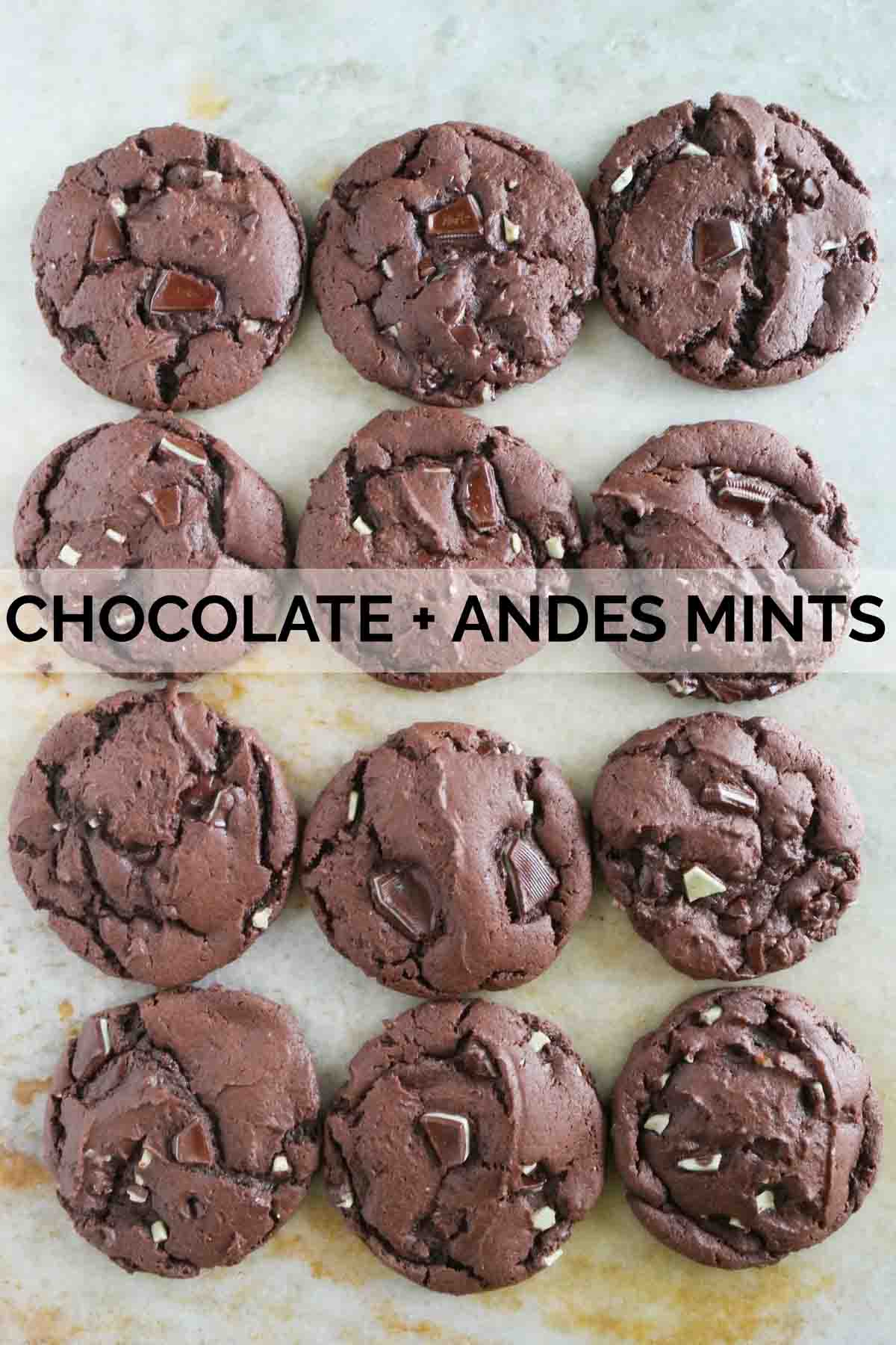 Cake mix cookies made from chocolate cake mix and mints