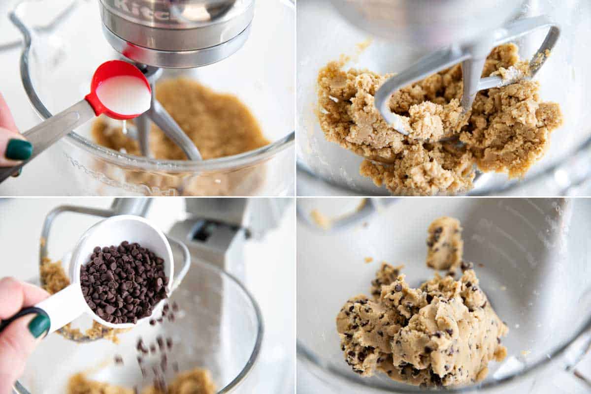 making cookie dough for chocolate chip cookie dough dip