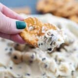 pretzel crisp with chocolate chip cookie dough dip