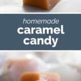 homemade caramel candy with text in the center