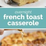 Overnight French Toast Casserole with text in the center