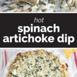 Spinach Artichoke Dip with text in the center