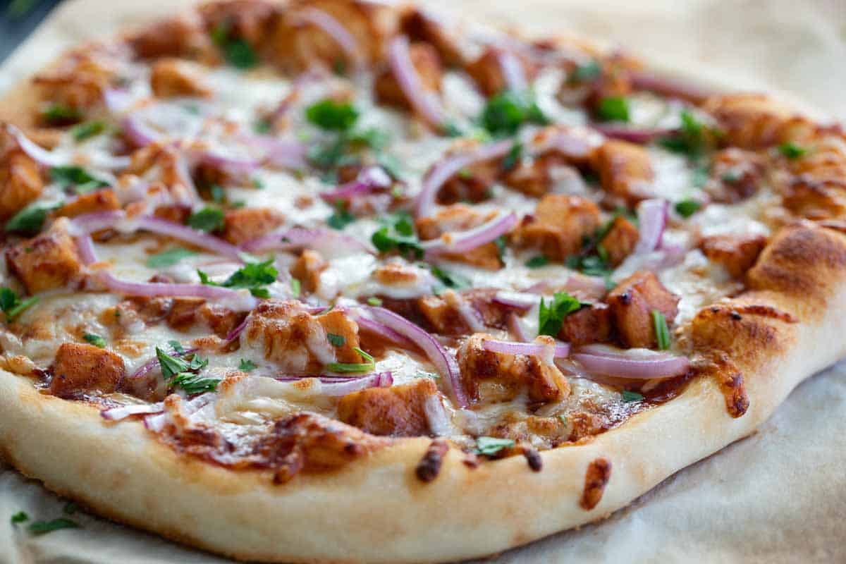 Copycat BBQ Chicken Pizza with onions and cilantro