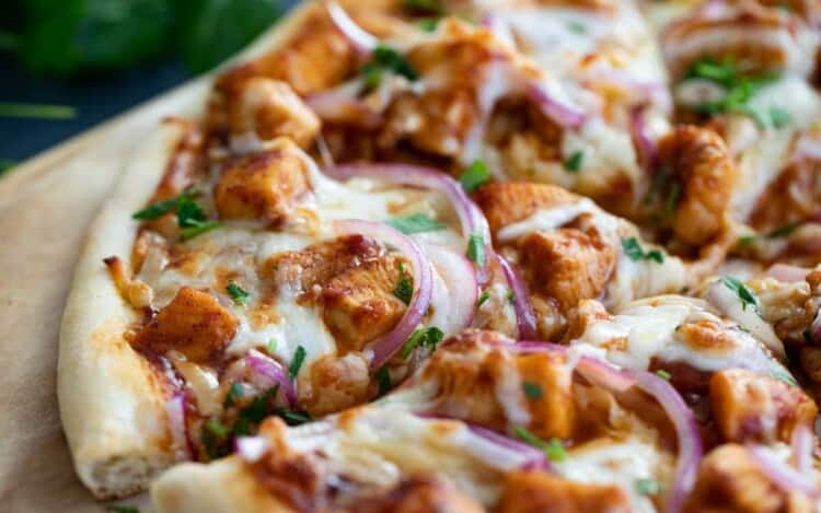 slice of bbq chicken pizza