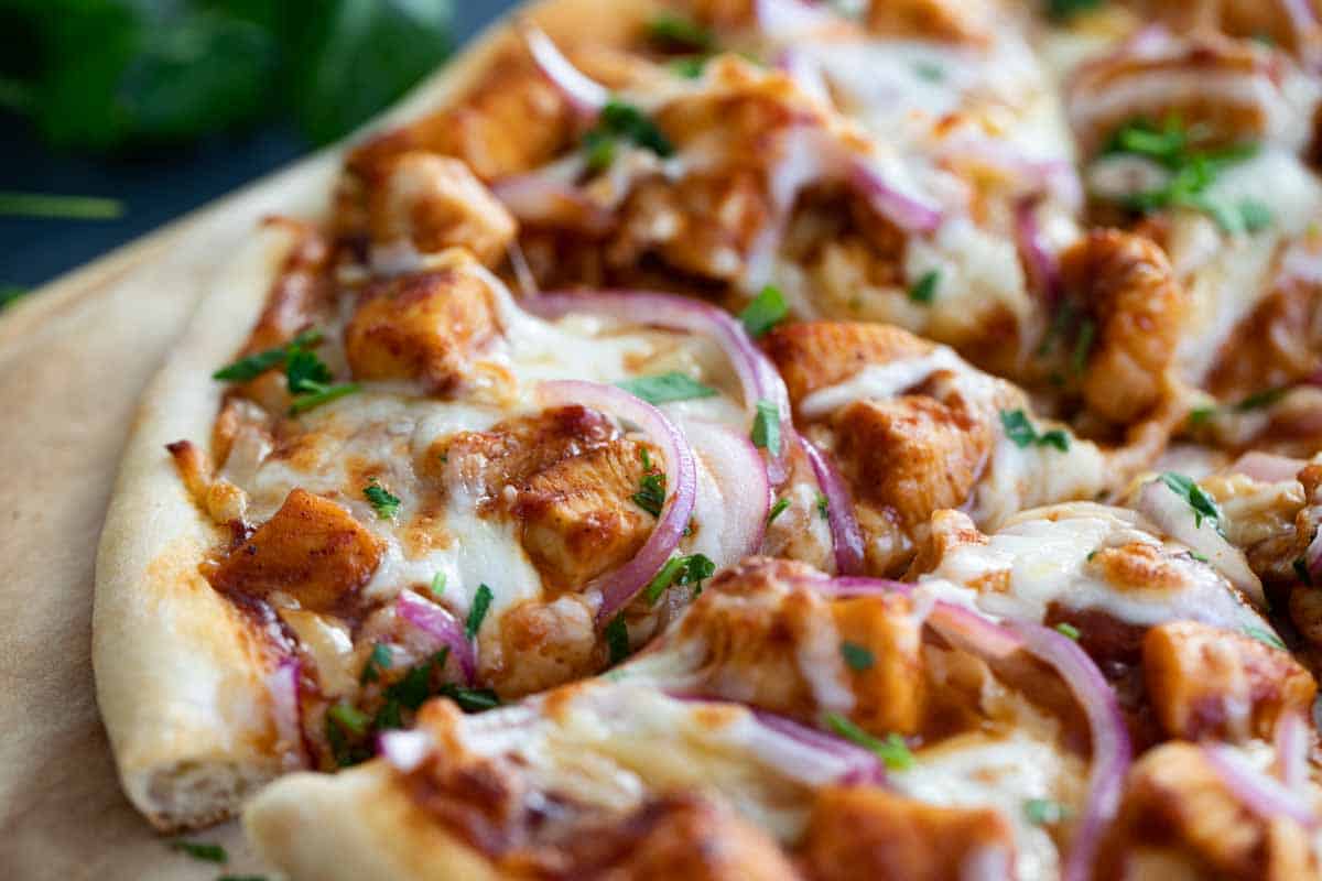 slice of bbq chicken pizza