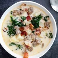 overhead view of zuppa toscana soup