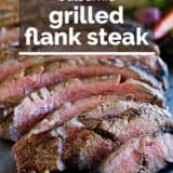 Balsamic Grilled Flank Steak with text overlay