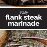 Flank Steak Marinade with text in the center