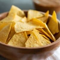 bowl of homemade tortilla chips in a bowl