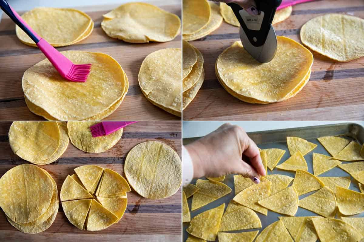 steps to cut and prep tortillas for baked tortilla chips