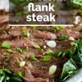 Korean Barbecue Flank Steak with text overlay