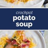 Crockpot Potato soup with text in the center