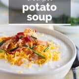 Crockpot potato soup with text overlay