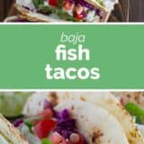 Baja Fish Tacos with text in the middle