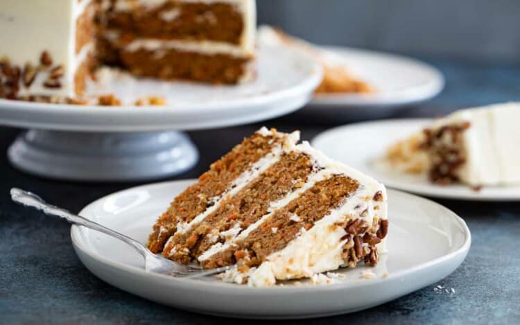 slice of carrot cake on a plate