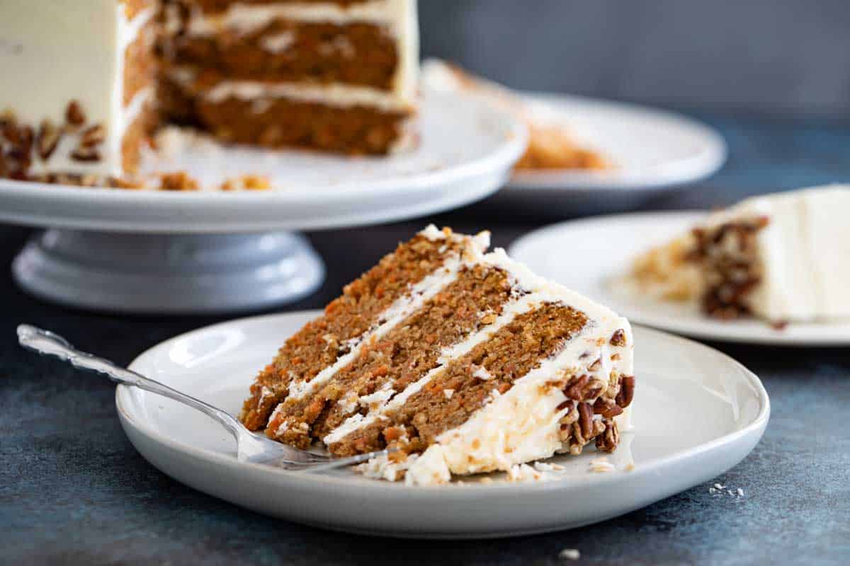 slice of carrot cake on a plate