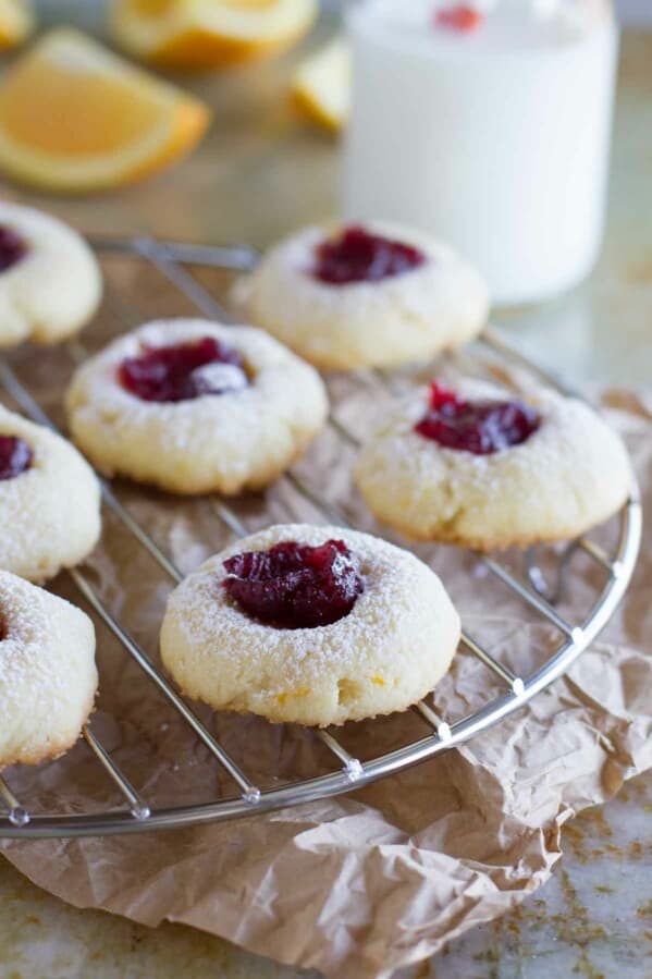 Cranberry Thumbprint Cookies on a cooling rack