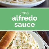 Easy Alfredo Sauce with text in the middle
