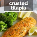 Parmesan Crusted Tilapia with text overlay