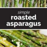 simple roasted asparagus with text in the middle